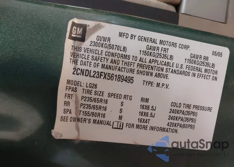 2005 Chevrolet Equinox Ls from USA, damaged, VIN 2CNDL23FX56189495